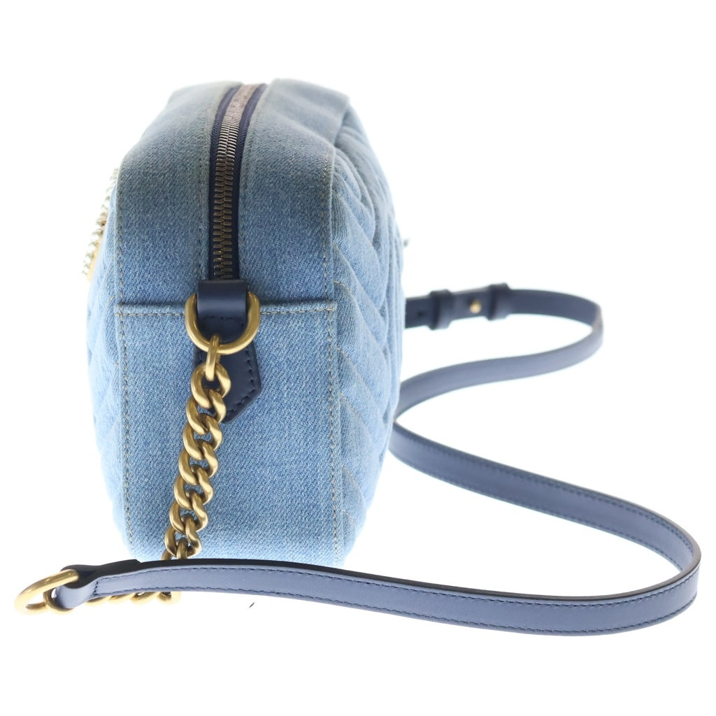 GUCCI(グッチ) GGマーモント チェーン ショルダーバッグ ミニバッグ インディゴブルー デニム 447632 ゴールド金具 レディース