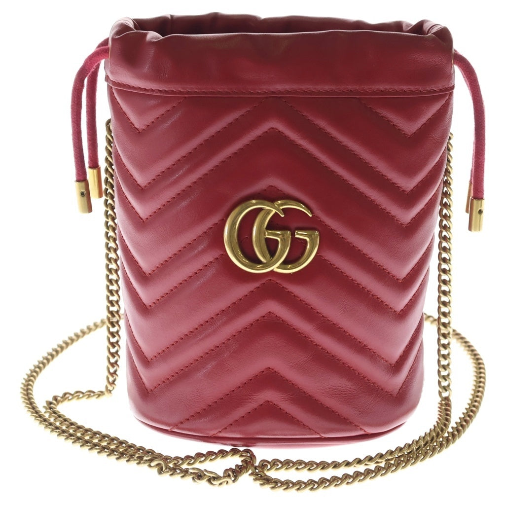 GUCCI(グッチ) GGマーモント ミニバケットバッグ チェーンショルダーバッグ レッド レザー 575163 ゴールド金具 レディース