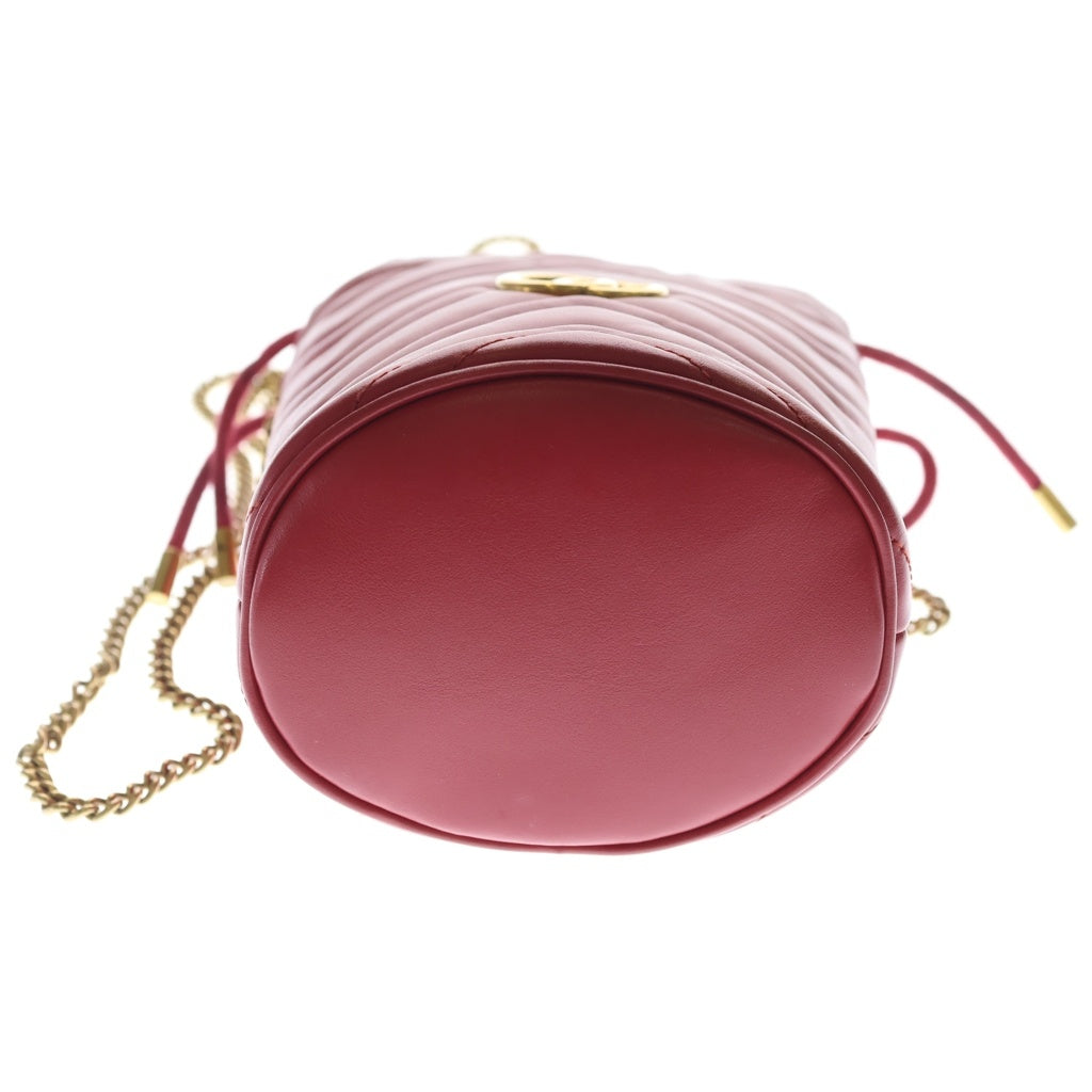 GUCCI(グッチ) GGマーモント ミニバケットバッグ チェーンショルダーバッグ レッド レザー 575163 ゴールド金具 レディース