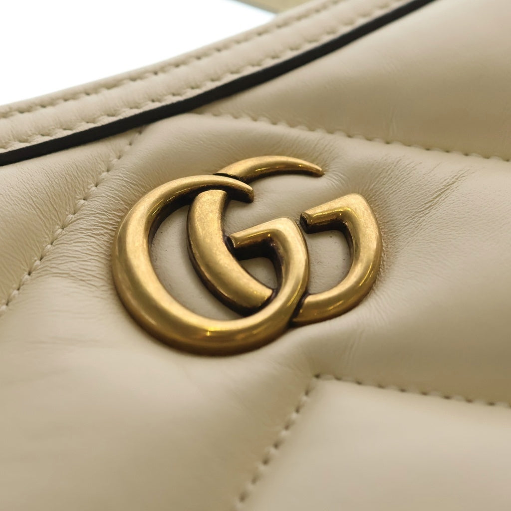 GUCCI(グッチ) GGマーモントスモールワンショルダー ショルダーバッグ ホワイト レザー 777263 ゴールド金具 レディース
