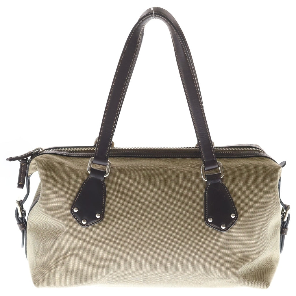 PRADA(プラダ) ジャガードハンドバッグ ブラウン レザー×キャンバス BR3461 シルバー金具 レディース