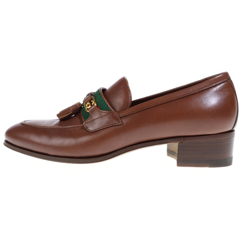 GUCCI(グッチ) インターロッキングG ウェブライン レザー タッセル ローファー シューズ ブラウン レディース 624316