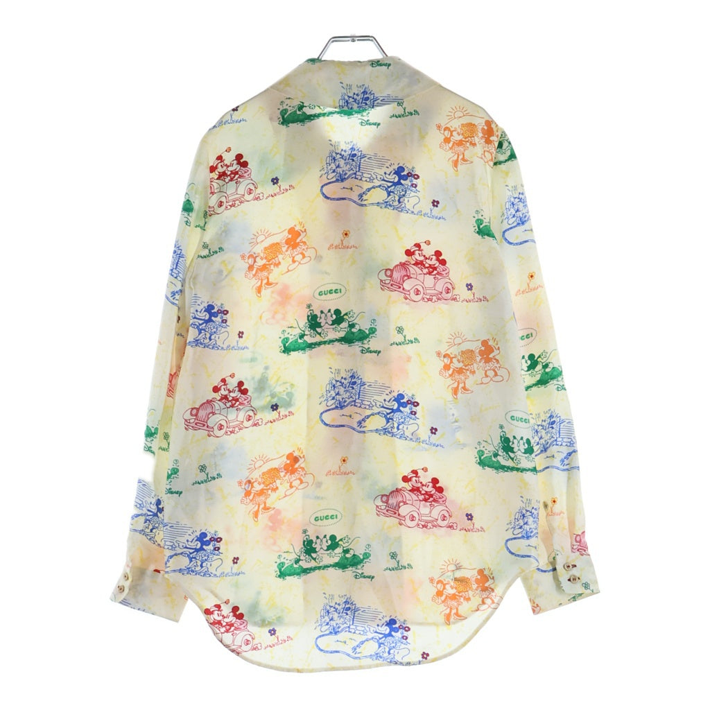 GUCCI(グッチ) ×Disney ディズニー ミッキー ミニー 総柄プリント 丸襟 シルク ロングスリーブ 長袖シャツ イエロー 609427