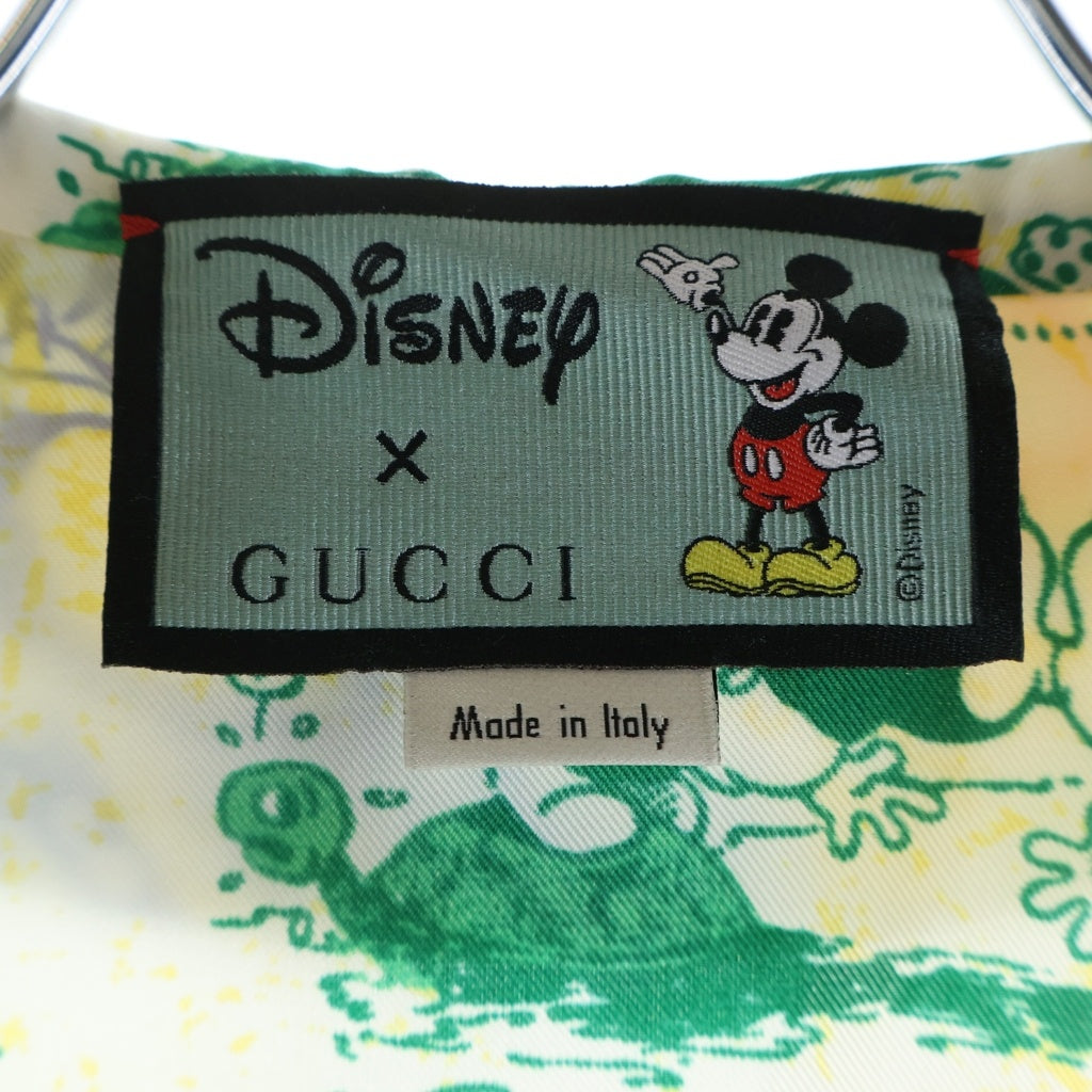 GUCCI(グッチ) ×Disney ディズニー ミッキー ミニー 総柄プリント 丸襟 シルク ロングスリーブ 長袖シャツ イエロー 609427