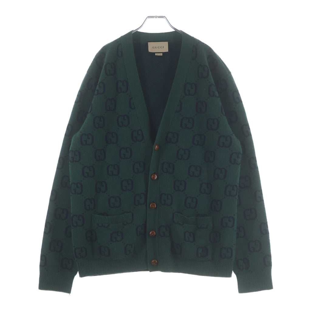 GUCCI(グッチ) GGジャガード くるみボタン ニットカーディガン ロゴ 総柄 ウール 678939