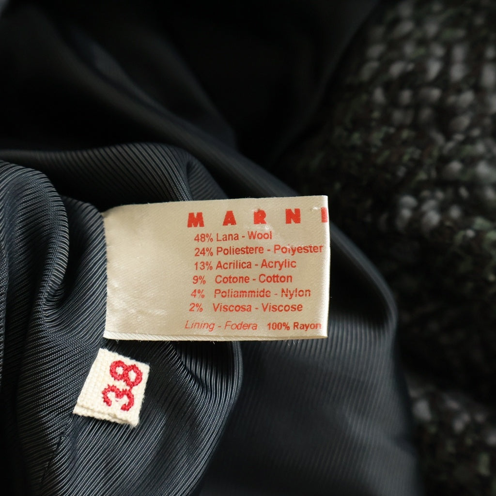 MARNI(マルニ) パッチワークデザイン ウールショートコート ジャケット スナップボタン グレー/グリーン レディース