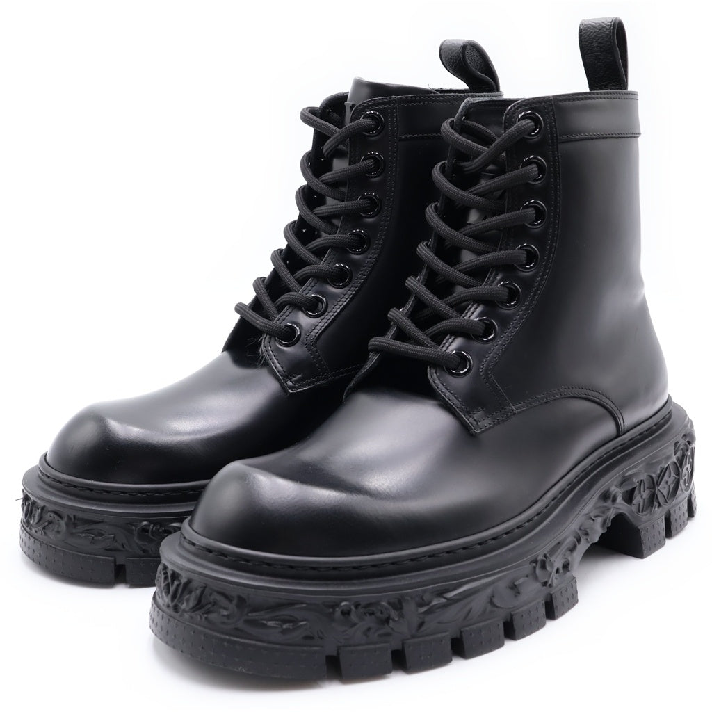 LOUIS VUITTON(ルイヴィトン) LVバロック ライン レザー レースアップ ショートブーツ シューズ ブラック 1AAH5U