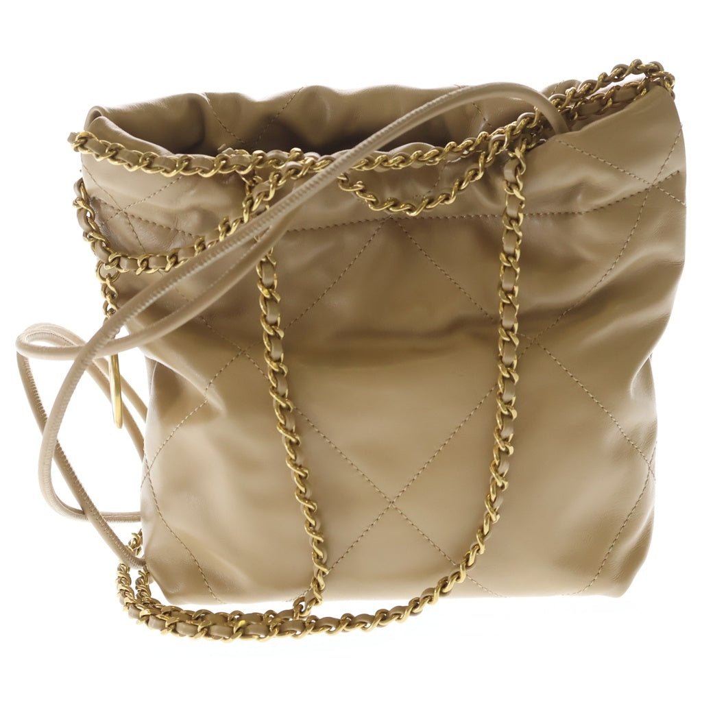 CHANEL(シャネル) マトラッセ シャネル22 ミニ カーフスキン ゴールド金具 2WAY チェーン ハンドバッグ ショルダーバッグ プレート ベージュ レディース