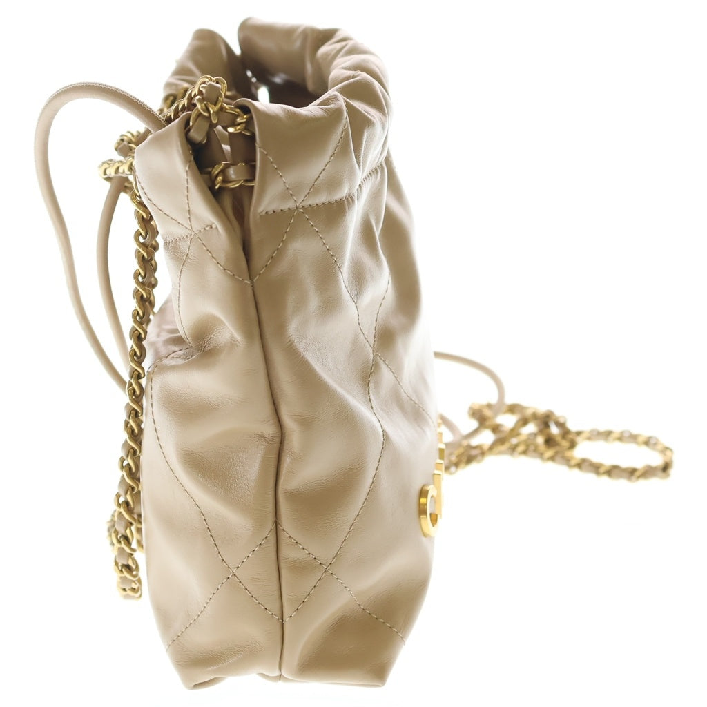 CHANEL(シャネル) マトラッセ シャネル22 ミニ カーフスキン ゴールド金具 2WAY チェーン ハンドバッグ ショルダーバッグ プレート ベージュ レディース