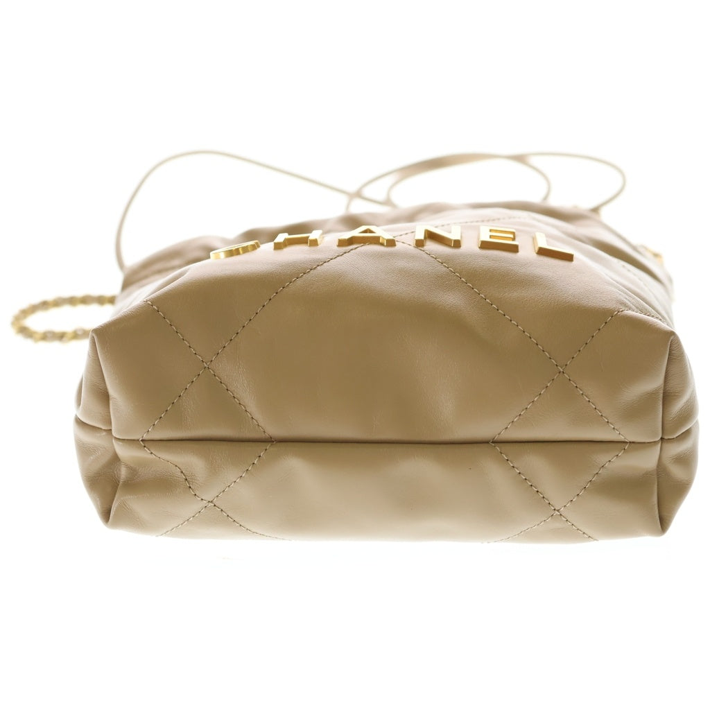 CHANEL(シャネル) マトラッセ シャネル22 ミニ カーフスキン ゴールド金具 2WAY チェーン ハンドバッグ ショルダーバッグ プレート ベージュ レディース