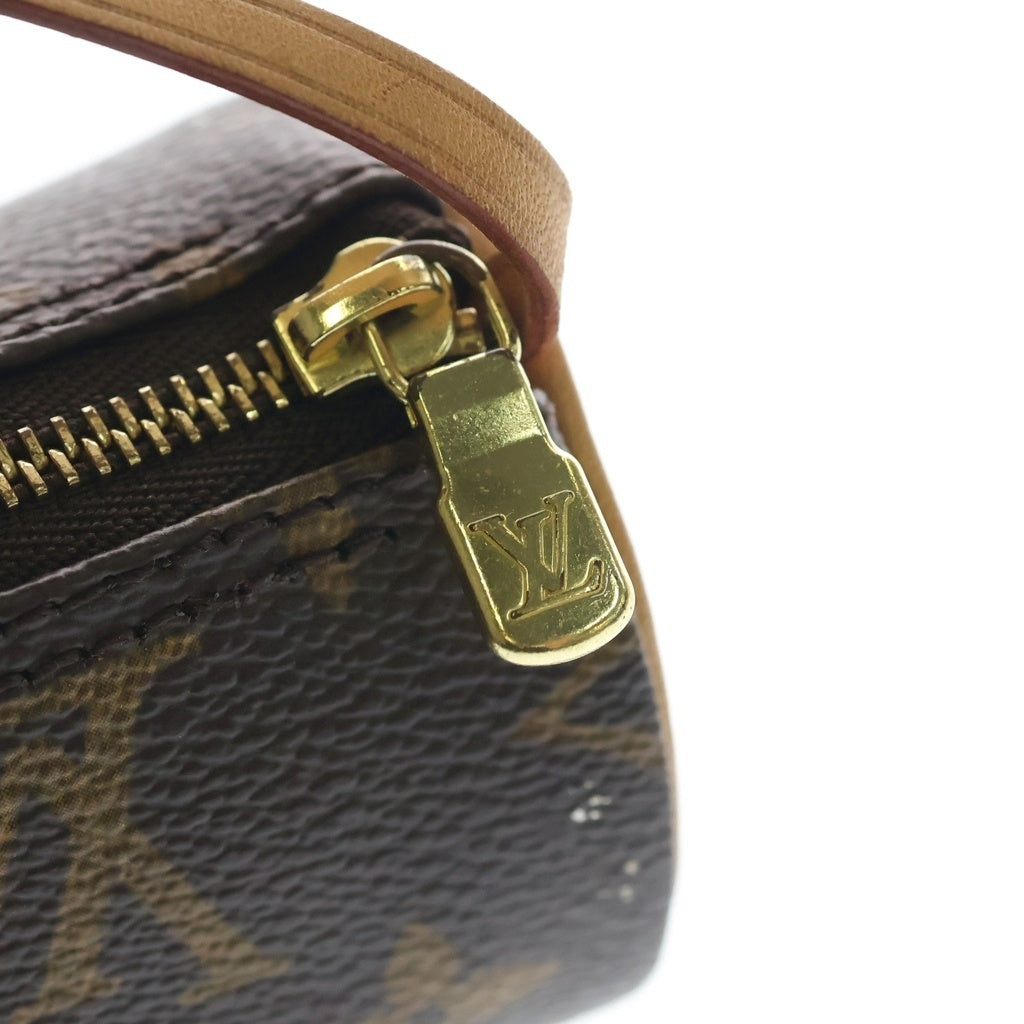 LOUIS VUITTON(ルイヴィトン) モノグラム ポシェットパピヨン ミニハンドバッグ ポーチ ケース ブラウン レザー×PVC M51380 ゴールド金具 レディース
