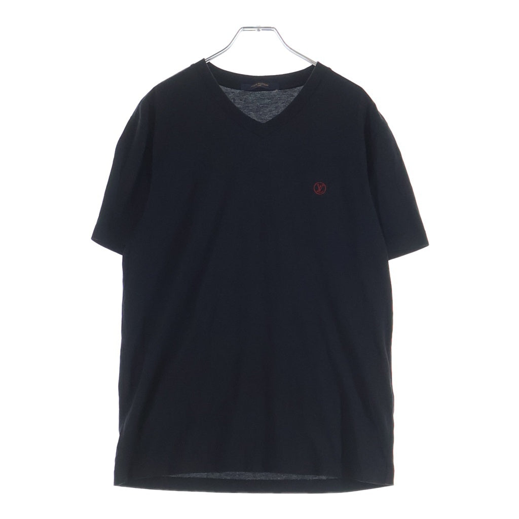 LOUIS VUITTON(ルイヴィトン) 18AW サークルLVロゴ刺繍入り Vネック半袖Tシャツ ブラック RM182Q JC8 HAY51W