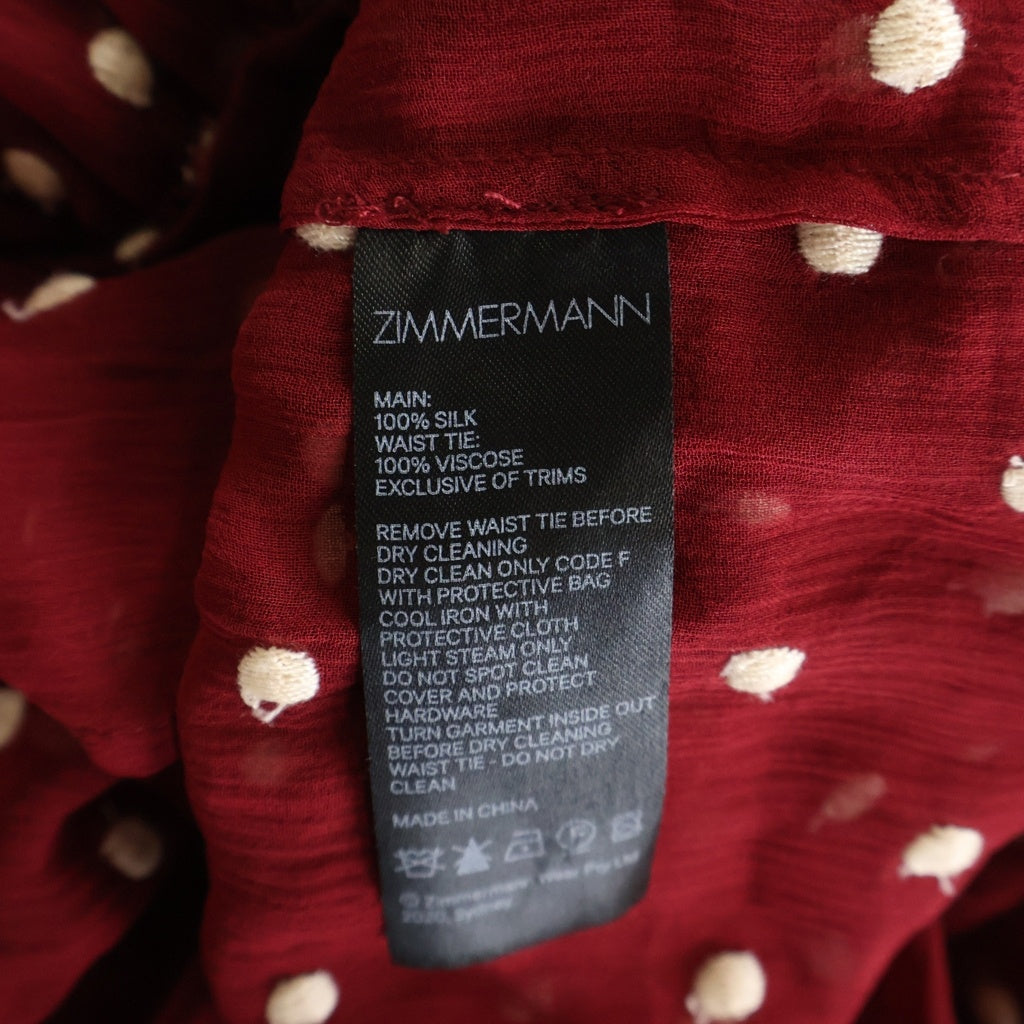 ZIMMERMANN(ジマーマン) ドット総柄刺繍 長袖 ロングワンピース ドレス レッド レディース