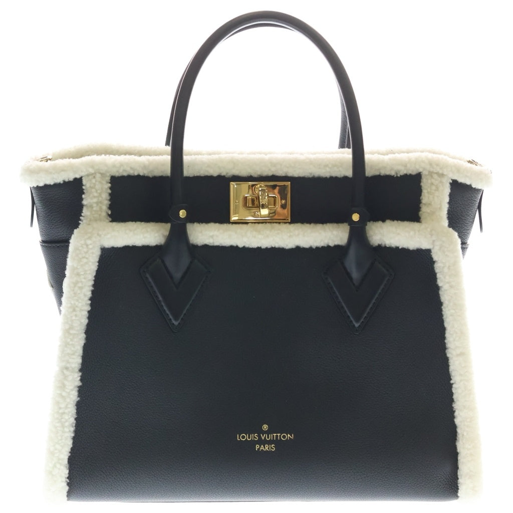 LOUIS VUITTON(ルイヴィトン) オンマイサイドMM カーフレザー シアリング ハンドバッグ ICタイプ M58908 ブラック/ホワイト レディース
