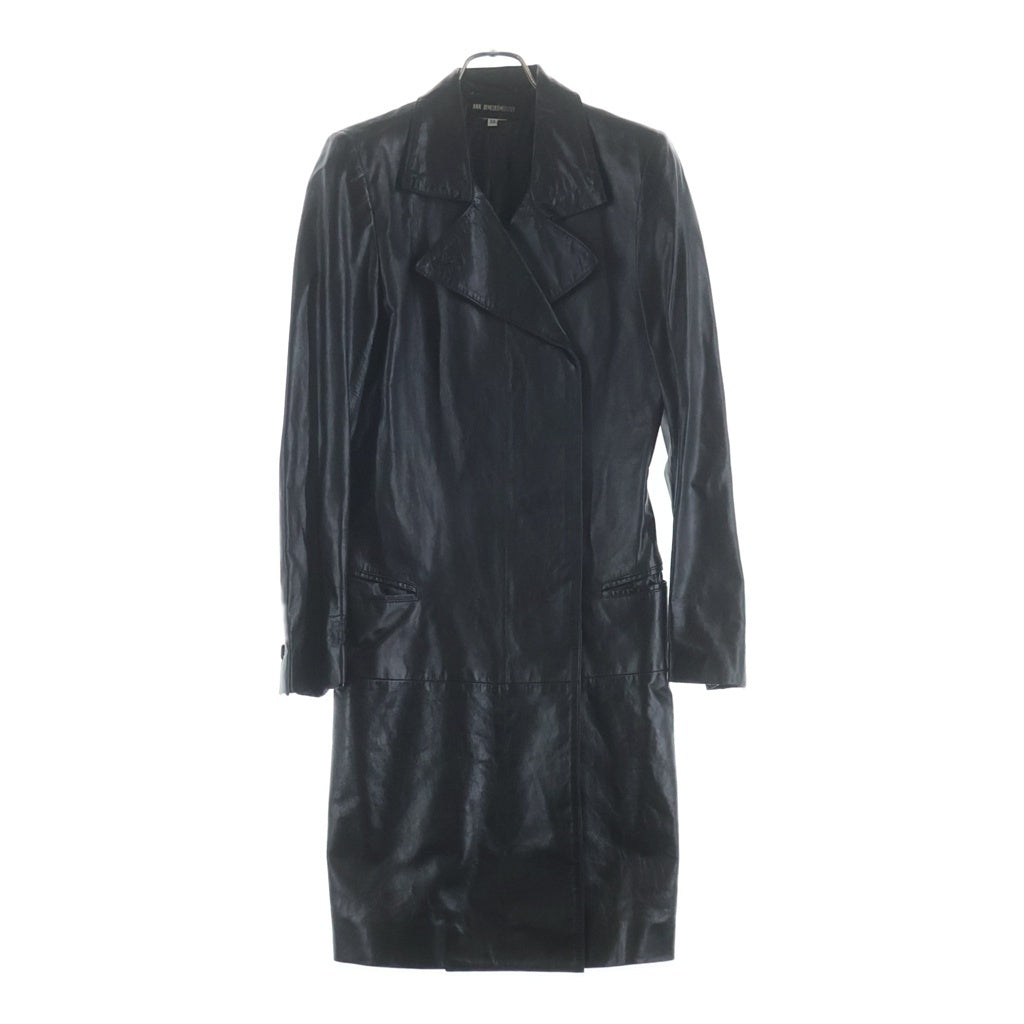 ANN DEMEULEMEESTER(アンドゥムルメステール) 本人期 オリゾンティ カウレザー ダブルブレスト チェスターコート ブラック レディース 352-02-63021