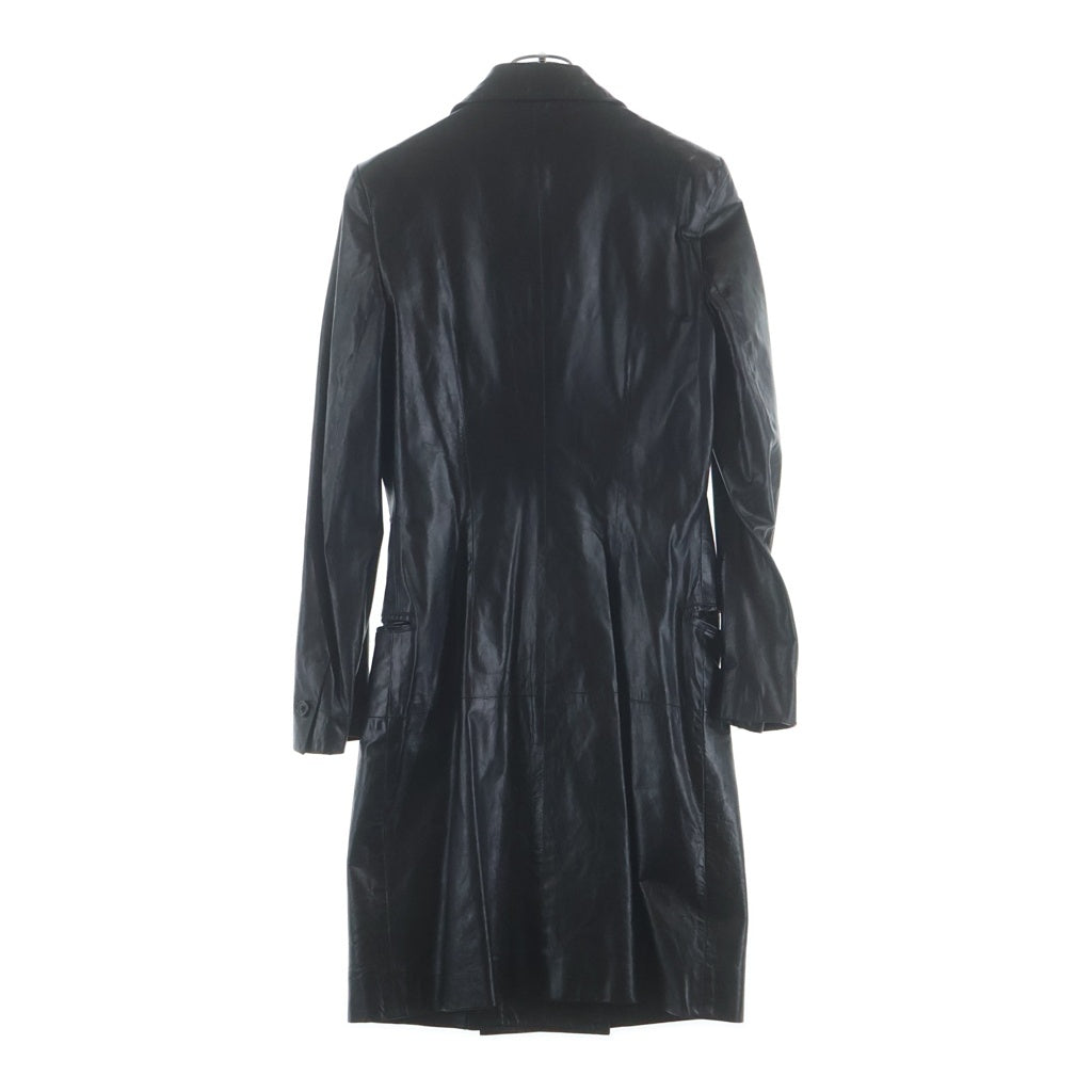 ANN DEMEULEMEESTER(アンドゥムルメステール) 本人期 オリゾンティ カウレザー ダブルブレスト チェスターコート ブラック レディース 352-02-63021