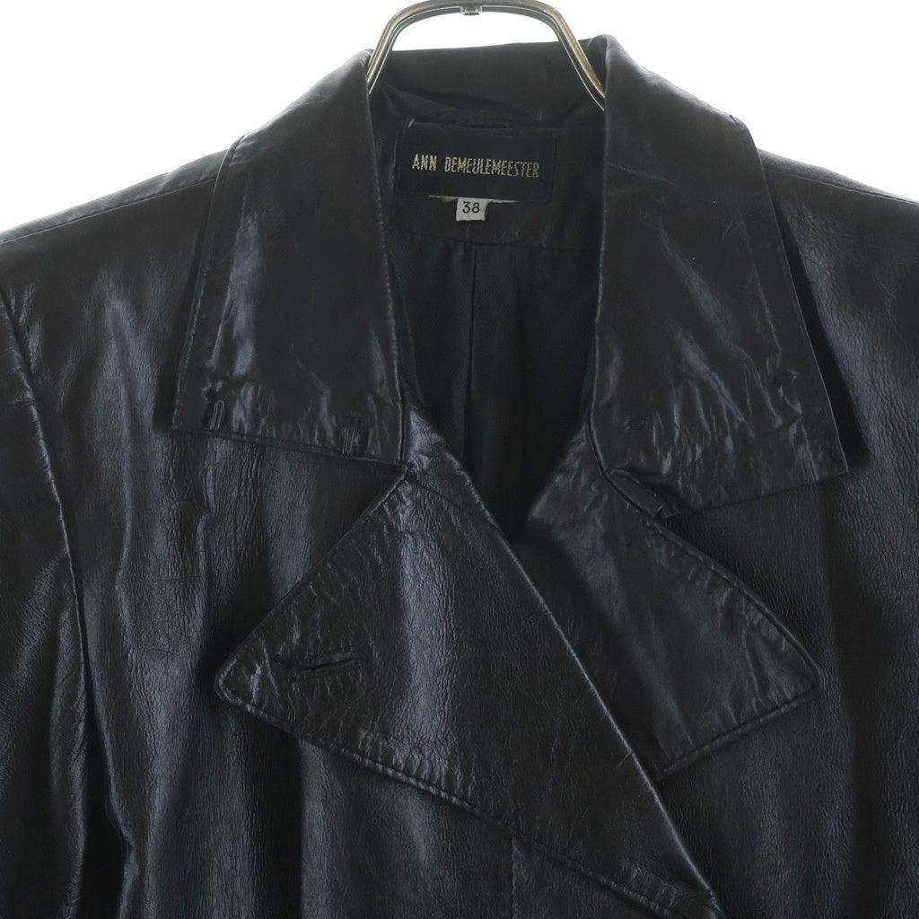 ANN DEMEULEMEESTER(アンドゥムルメステール) 本人期 オリゾンティ カウレザー ダブルブレスト チェスターコート ブラック レディース 352-02-63021