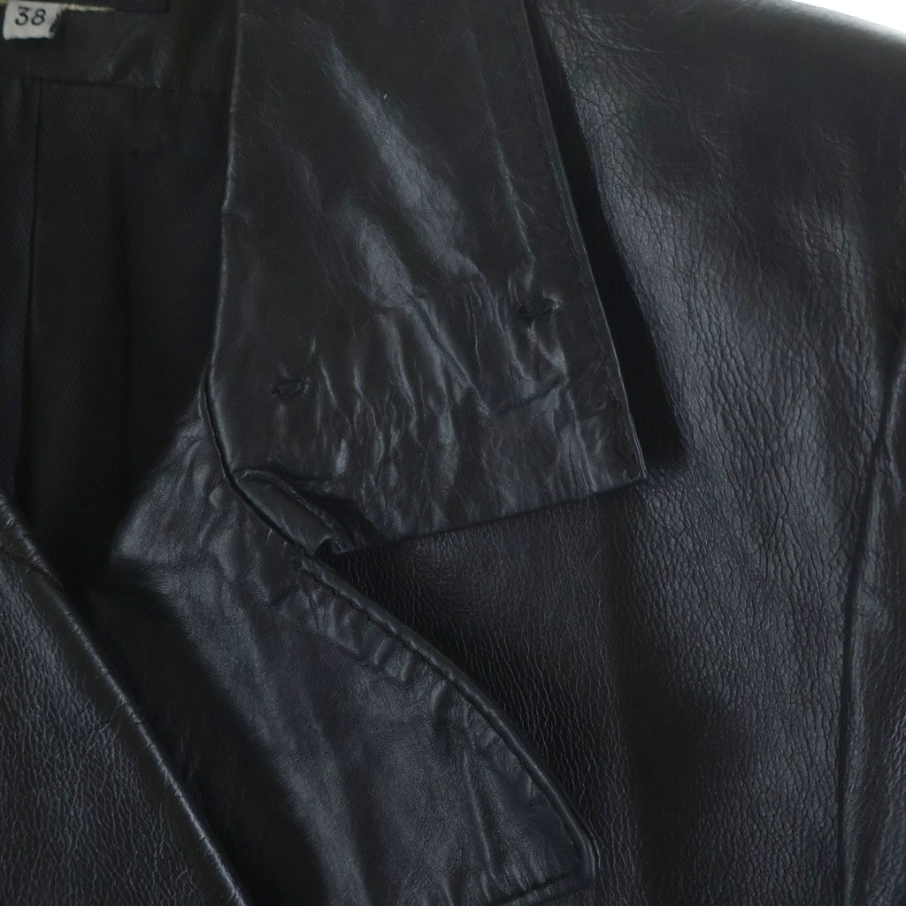 ANN DEMEULEMEESTER(アンドゥムルメステール) 本人期 オリゾンティ カウレザー ダブルブレスト チェスターコート ブラック レディース 352-02-63021