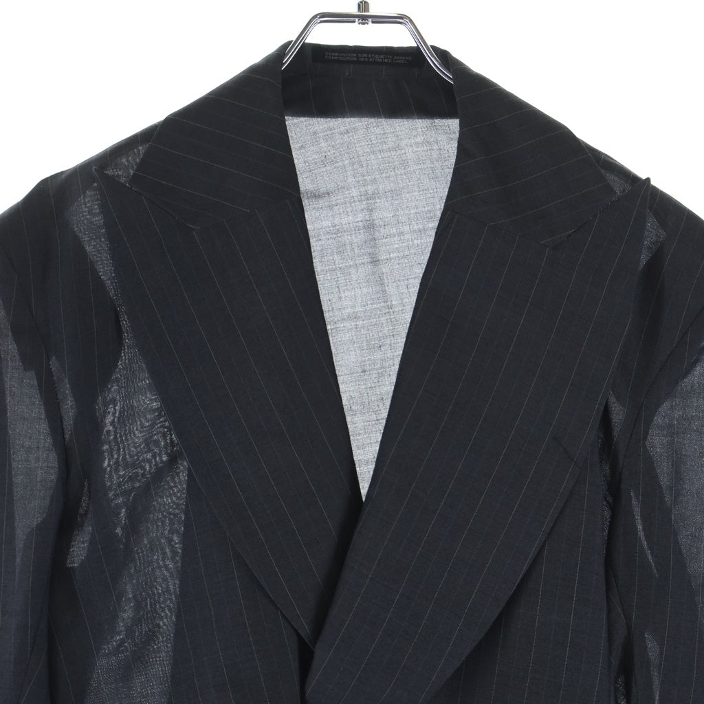 B Yohji Yamamoto(ビー ヨウジヤマモト) セットアップ 変形 ストライプ柄 ピークドラペル 1B ジャケット スラックスパンツ グレー レディース