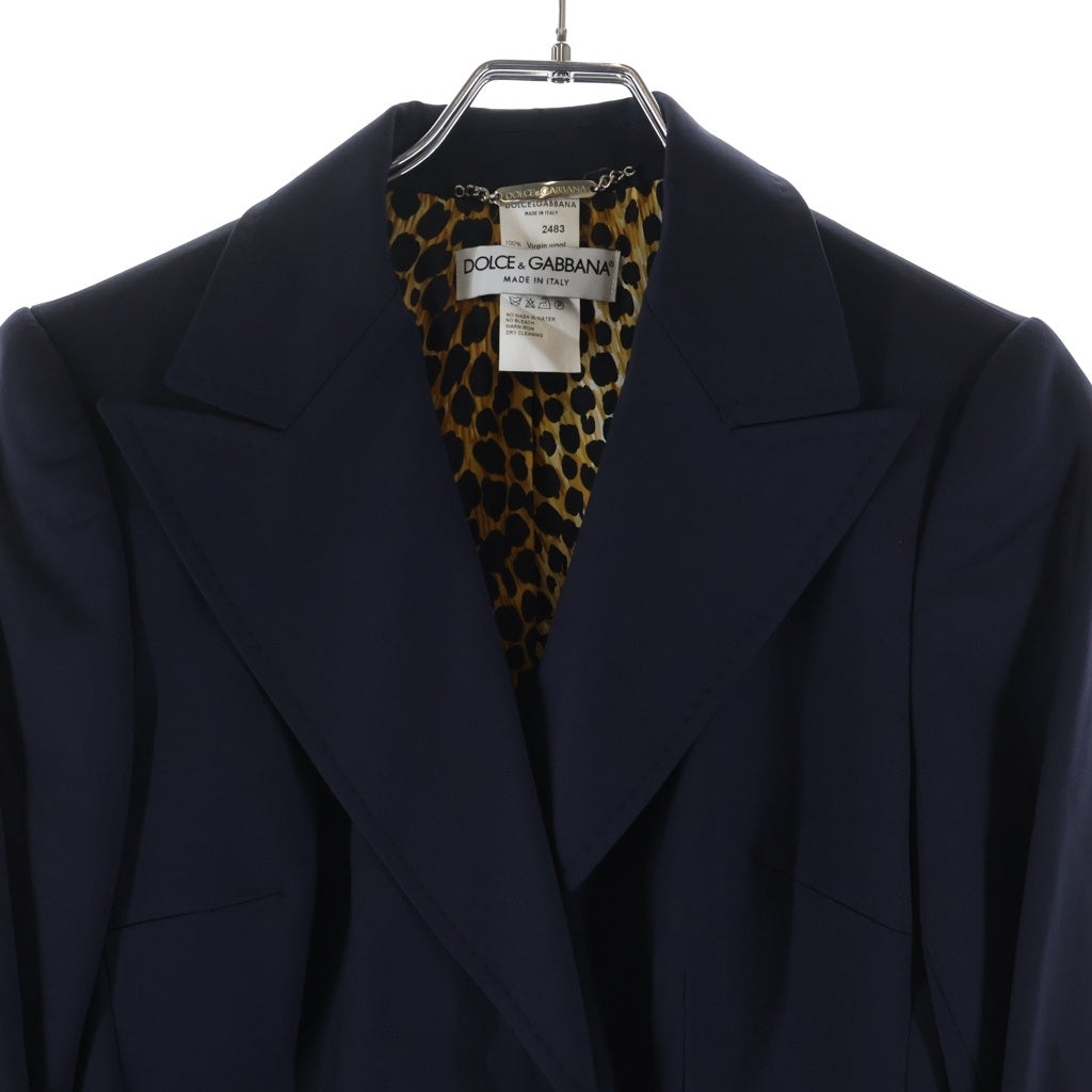 DOLCE & GABBANA(ドルチェアンドガッバーナ) セットアップスーツ ウール レオパード テーラードジャケット スラックスパンツ #40/#40 ネイビー レディース