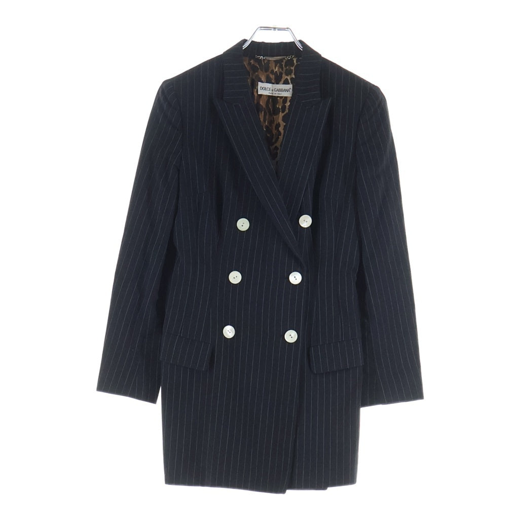 DOLCE & GABBANA(ドルチェアンドガッバーナ) セットアップスーツ ウール ストライプ柄 レオパード ロング テーラードジャケット スラックスパンツ #38/#38 ブラック レディース