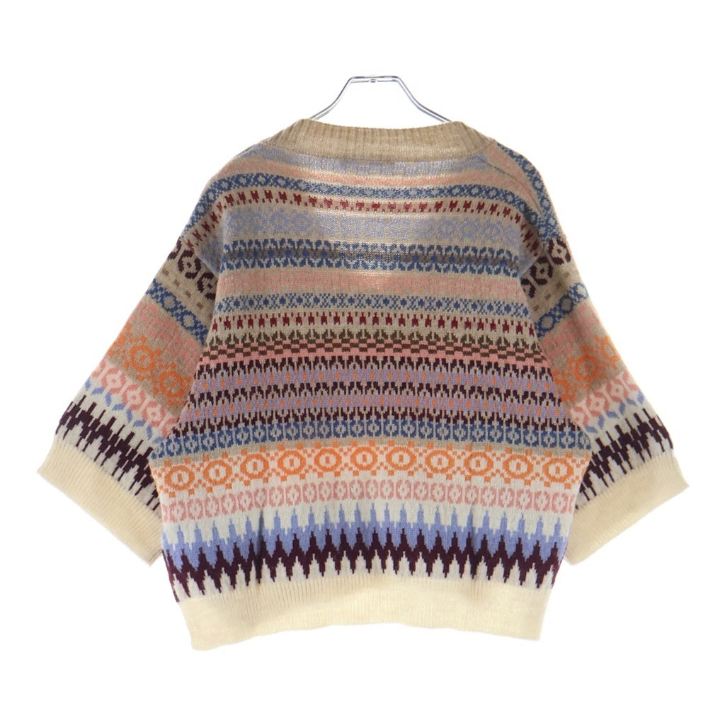 Max Mara(マックスマーラ) ウール 半袖ニット セーター アルパカ Vネック ベージュ/アイボリー/マルチカラー レディース