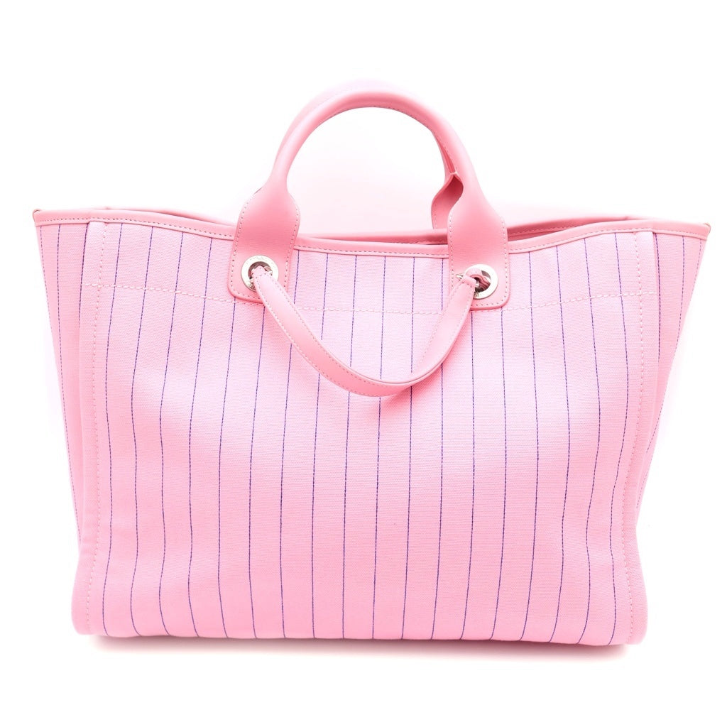 CHANEL(シャネル) ドーヴィルGM キャンバス×レザー シルバー金具 2WAY チェーン トートバッグ ハンドバッグ プレート ピンク A93786 レディース