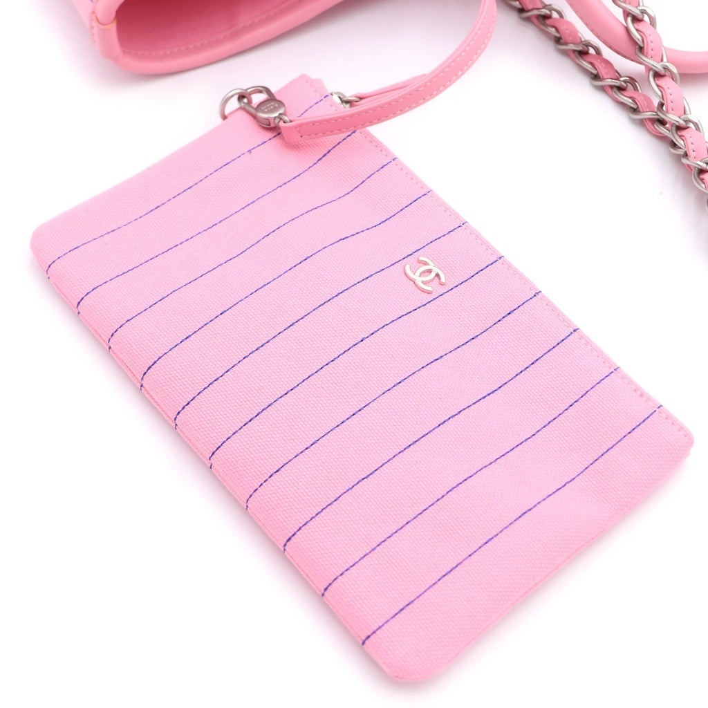 CHANEL(シャネル) ドーヴィルGM キャンバス×レザー シルバー金具 2WAY チェーン トートバッグ ハンドバッグ プレート ピンク A93786 レディース