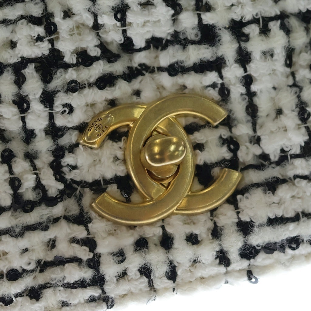 CHANEL(シャネル) マトラッセ トップハンドル ミニフラップバッグ ツイード ラムスキン ゴールド金具 チェーン ショルダーバッグ ホワイト/ブラック AS4284 レディース
