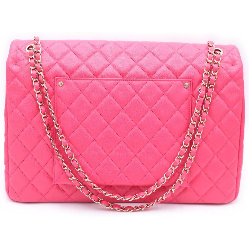 CHANEL(シャネル) マトラッセ40 ジャンボ マトラッセ キャビアスキン シルバー金具 チェーン ショルダーバッグ プレート ピンク