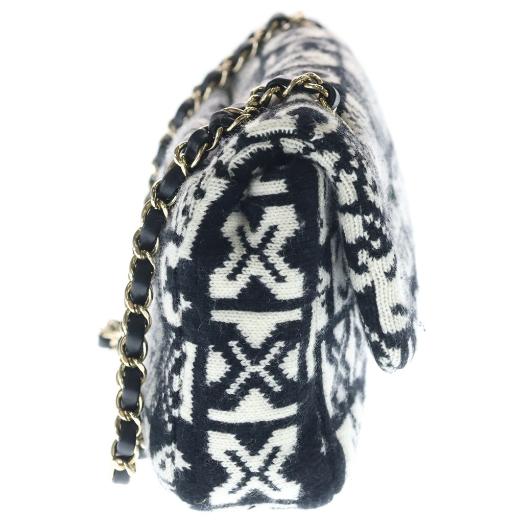 CHANEL(シャネル) ココネージュ ウール ゴールド金具 チェーン ショルダーバッグ ホワイト/ブラック レディース