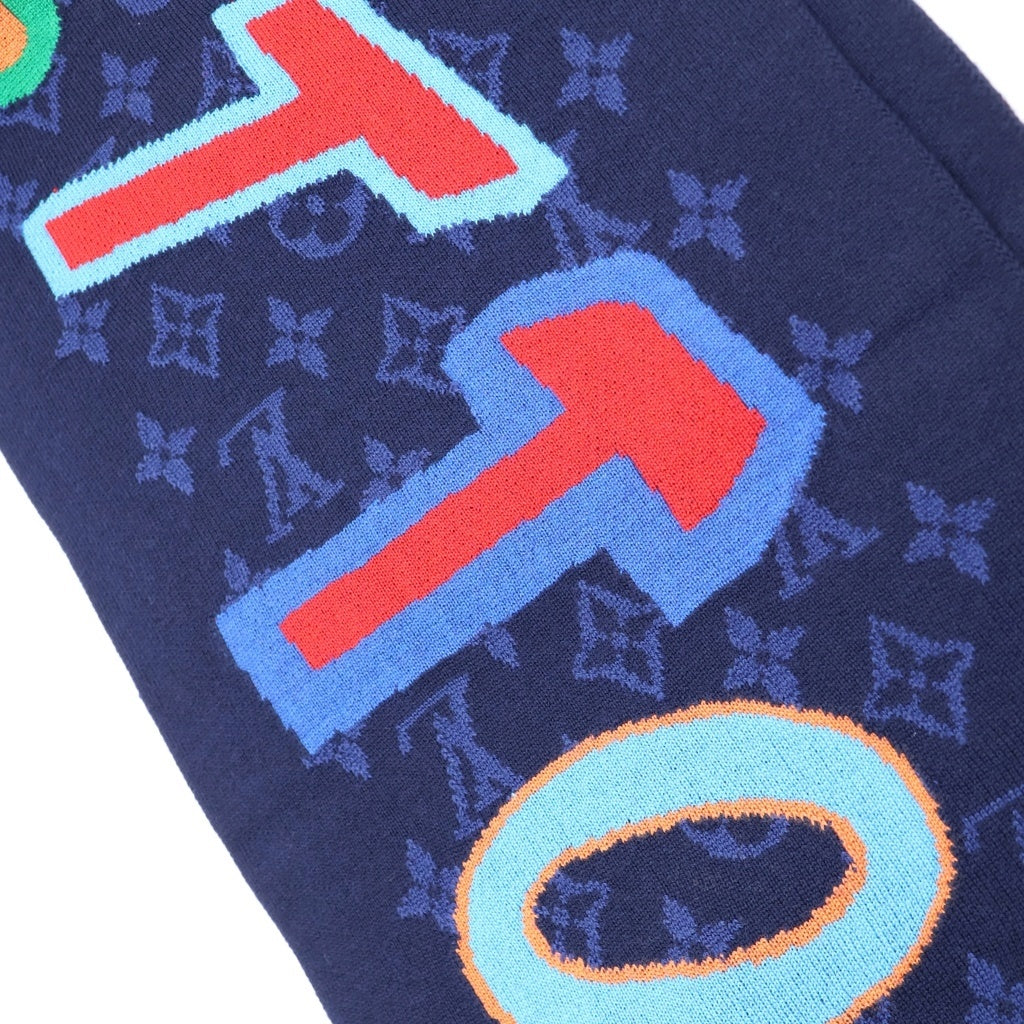 LOUIS VUITTON(ルイヴィトン) 21AW ×NBA エシャルプ モノグラム ロゴ レザーパッチ ウール フリンジマフラー ネイビー MP3033