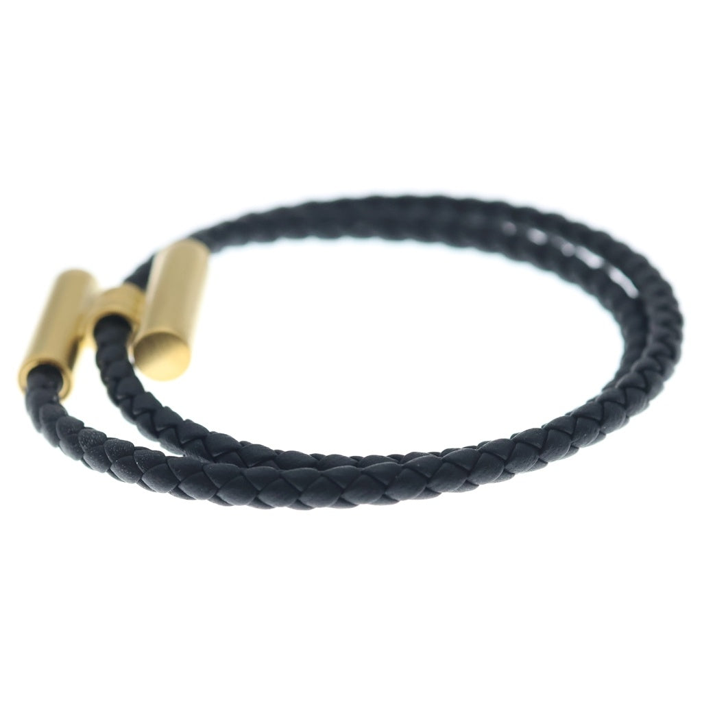 HERMES(エルメス) トゥルニ トレッセ Hロゴ レザー ゴールド金具 ブレスレット バングル ブラック レディース