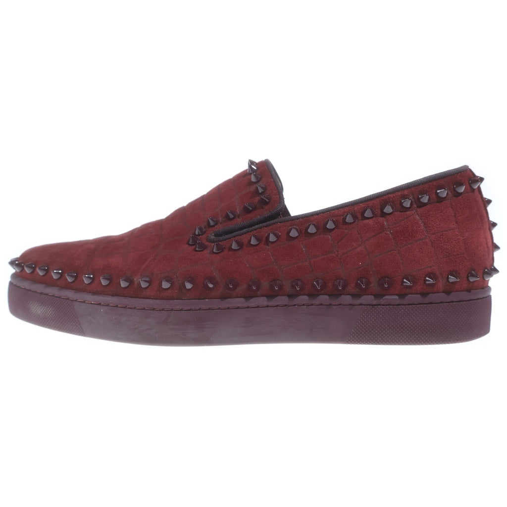 CHRISTIAN LOUBOUTIN(クリスチャンルブタン) クロコ型押し風スタッズ スエードスリッポン ボルドー #41 1/2