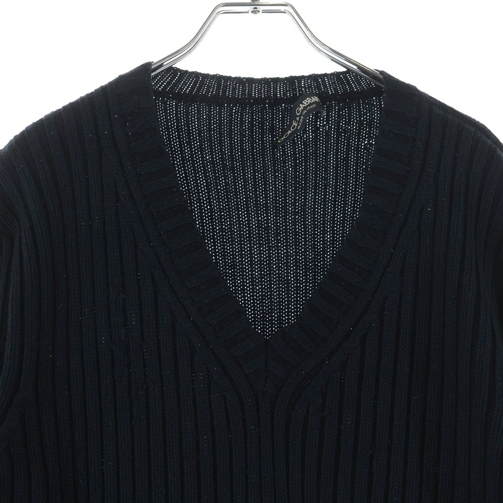 DOLCE & GABBANA(ドルチェアンドガッバーナ) Vネックリブニット ダメージ加工 ブラック #46