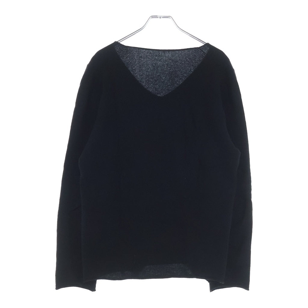 lucien pellat-finet(ルシアンペラフィネ) スカル刺繍 スタースカル カシミヤVネックセーター ブラック #L