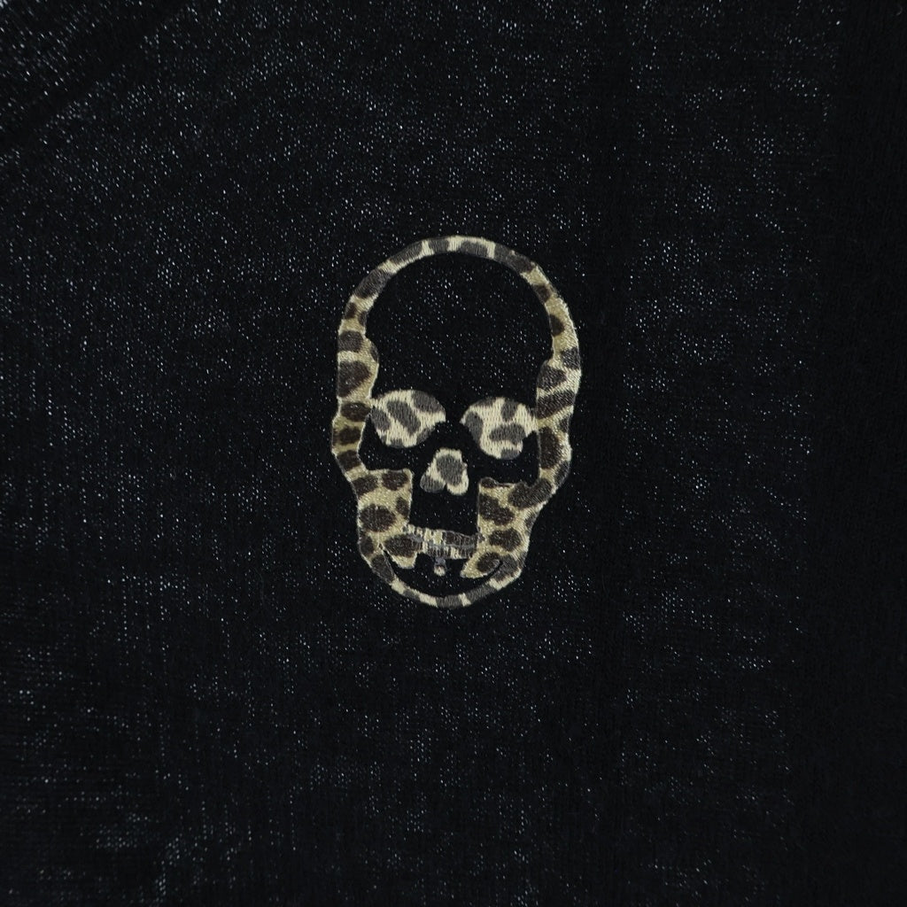 lucien pellat-finet(ルシアンペラフィネ) ジラフ柄スカル刺繍 カシミヤVネックセーター ブラック #M