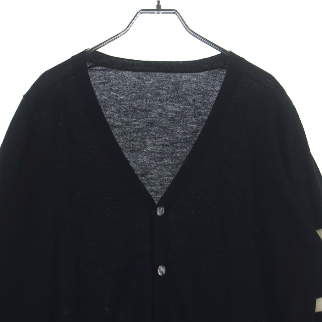 lucien pellat-finet(ルシアンペラフィネ) 袖ライン ストリート風刺繍 カシミヤニットカーディガン ブラック #M