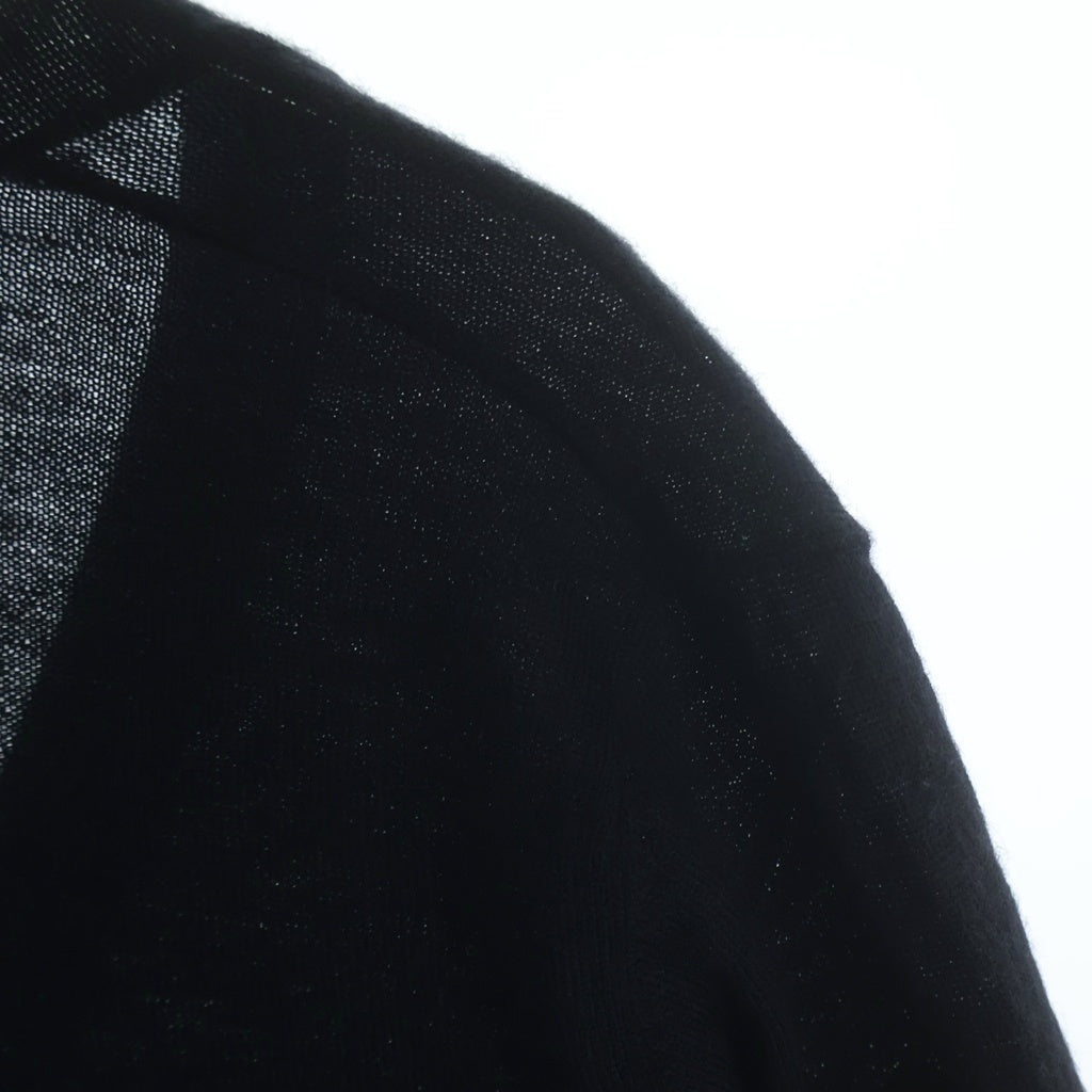 lucien pellat-finet(ルシアンペラフィネ) 袖ライン ストリート風刺繍 カシミヤニットカーディガン ブラック #M