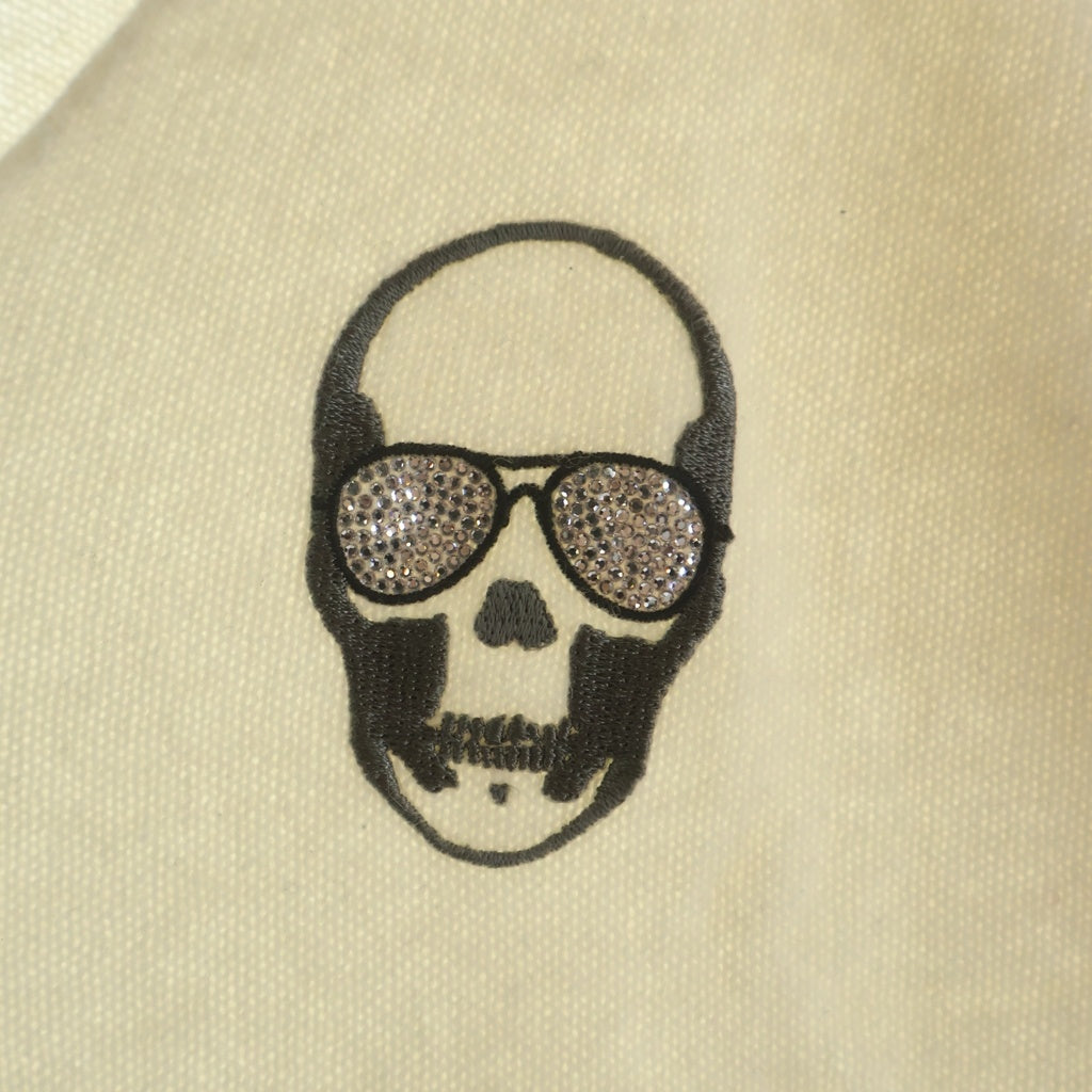 lucien pellat-finet(ルシアンペラフィネ) スカル刺繍 ラインストーン カシミヤVネックセーター アイボリー #M