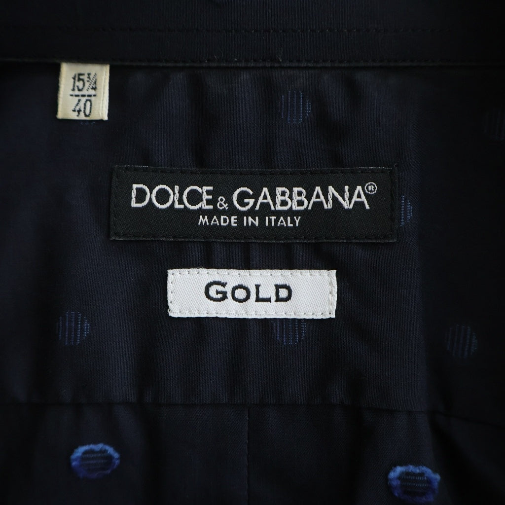 DOLCE & GABBANA(ドルチェアンドガッバーナ) ドット柄ロングスリーブシャツ ゴールドライン ネイビー コットン #40 G5439T