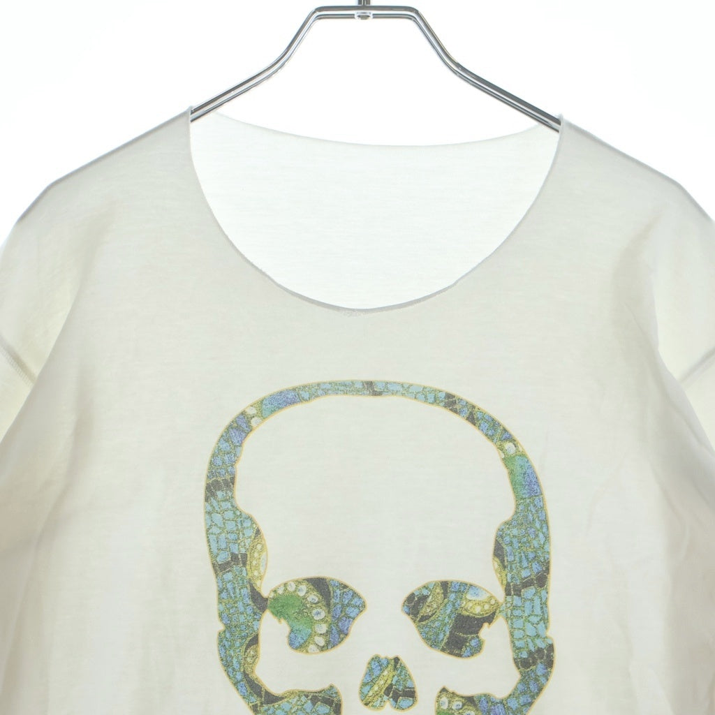 lucien pellat-finet(ルシアンペラフィネ) スカル モザイク調 プリント ロングスリーブTシャツ ホワイト #S