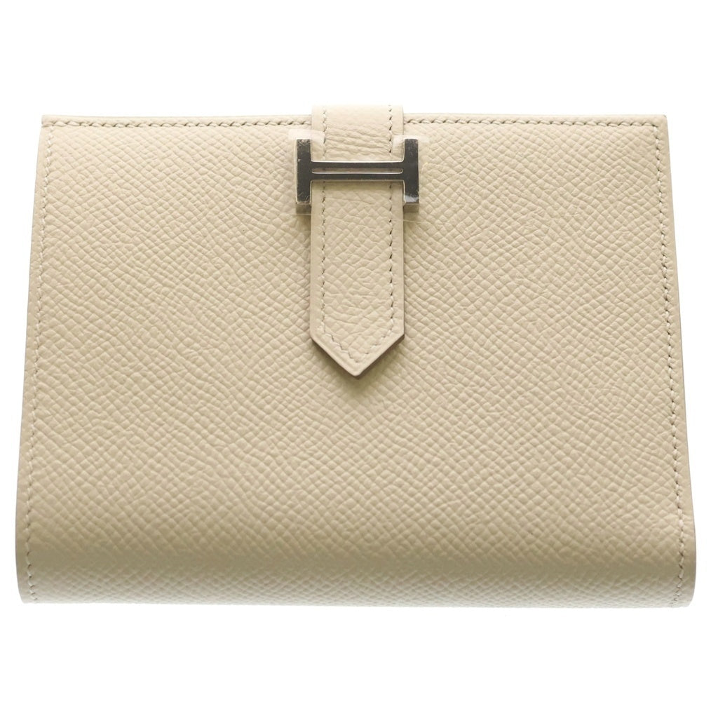 HERMES(エルメス) ベアンコンパクト エプソン ウォレット 二つ折り財布 アイボリー レザー T刻印 シルバー金具 レディース