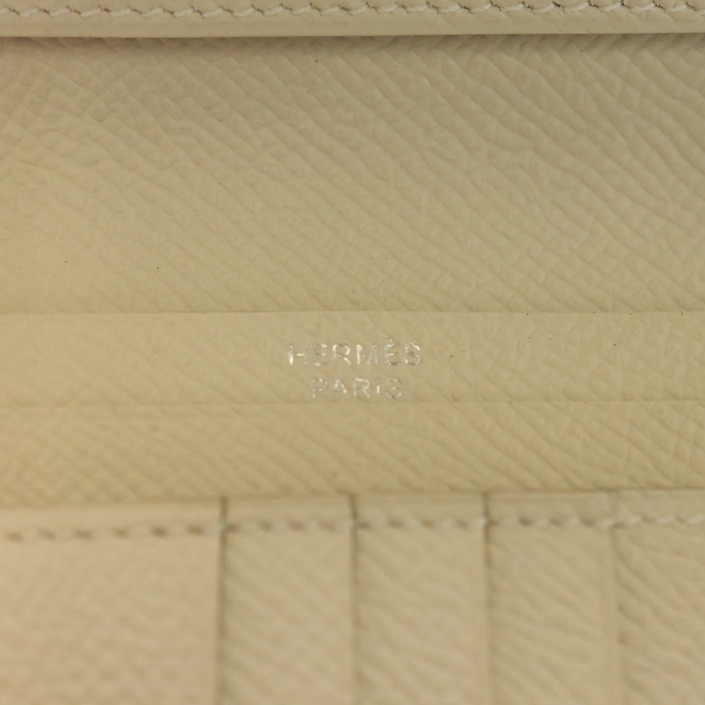 HERMES(エルメス) ベアンコンパクト エプソン ウォレット 二つ折り財布 アイボリー レザー T刻印 シルバー金具 レディース
