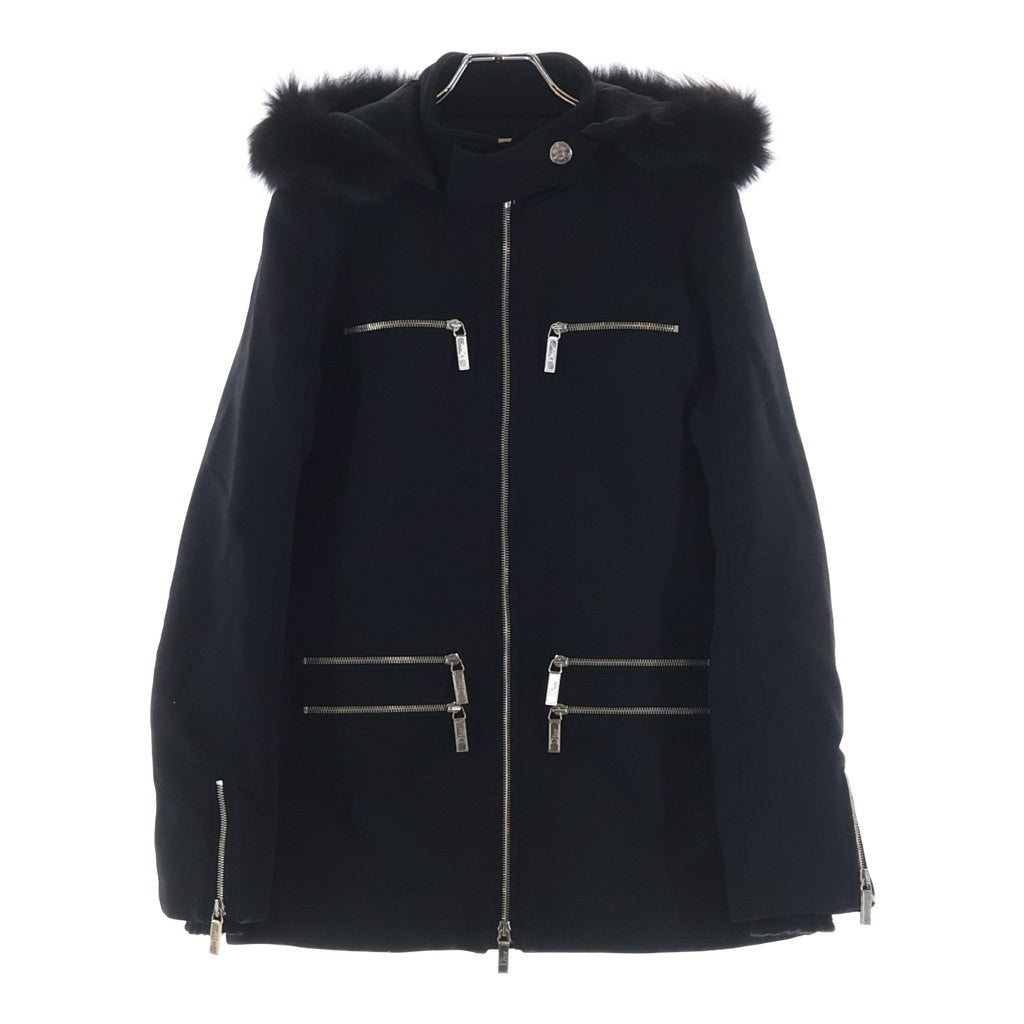Christian Dior(クリスチャンディオール) ジップデザイン ウールフーテッドコート Wジップ ファー フード ブラック 9H27700G1107 レディース