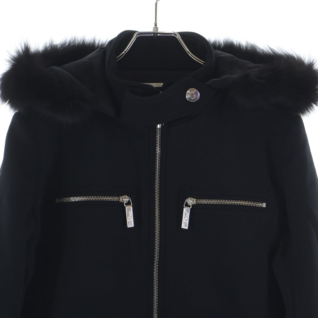Christian Dior(クリスチャンディオール) ジップデザイン ウールフーテッドコート Wジップ ファー フード ブラック 9H27700G1107 レディース