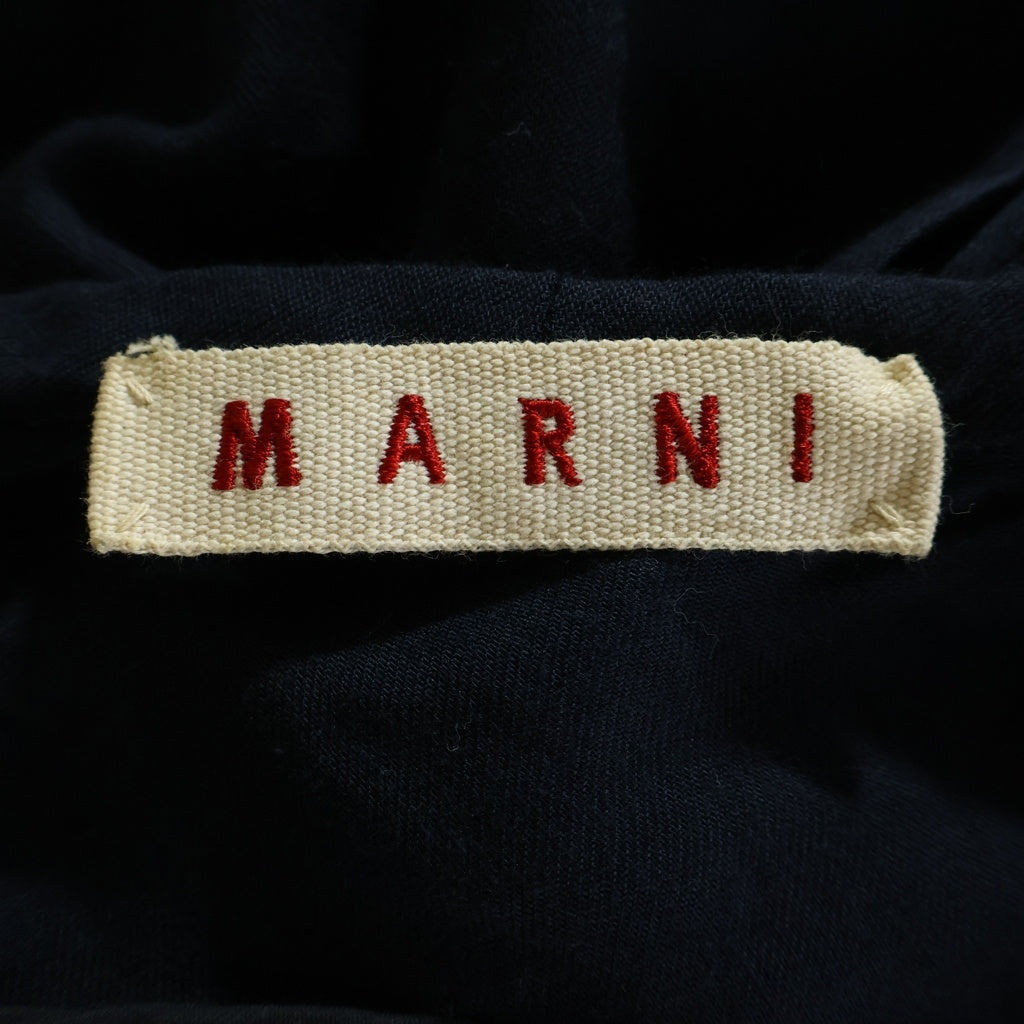 MARNI(マルニ) フラワーデザインビジュー装飾ワンピース ドレス ノースリーブ ウール コットン ネイビー レディース