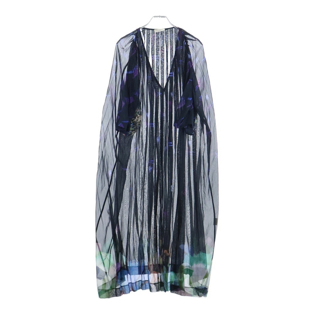 DRIES VAN NOTEN(ドリスヴァンノッテン) 花柄 シルク半袖ワンピース ドレス シースルー プリーツ ブラック レディース