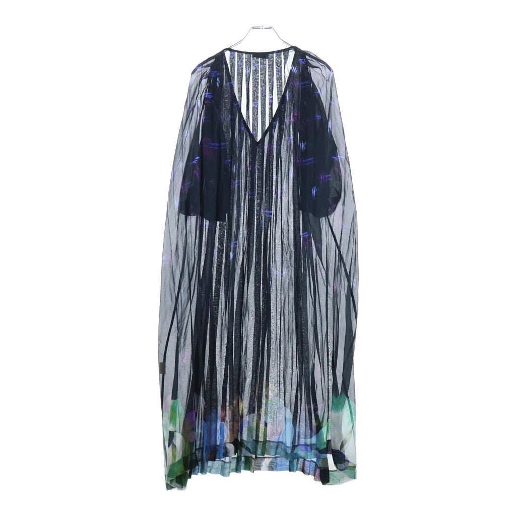DRIES VAN NOTEN(ドリスヴァンノッテン) 花柄 シルク半袖ワンピース ドレス シースルー プリーツ ブラック レディース