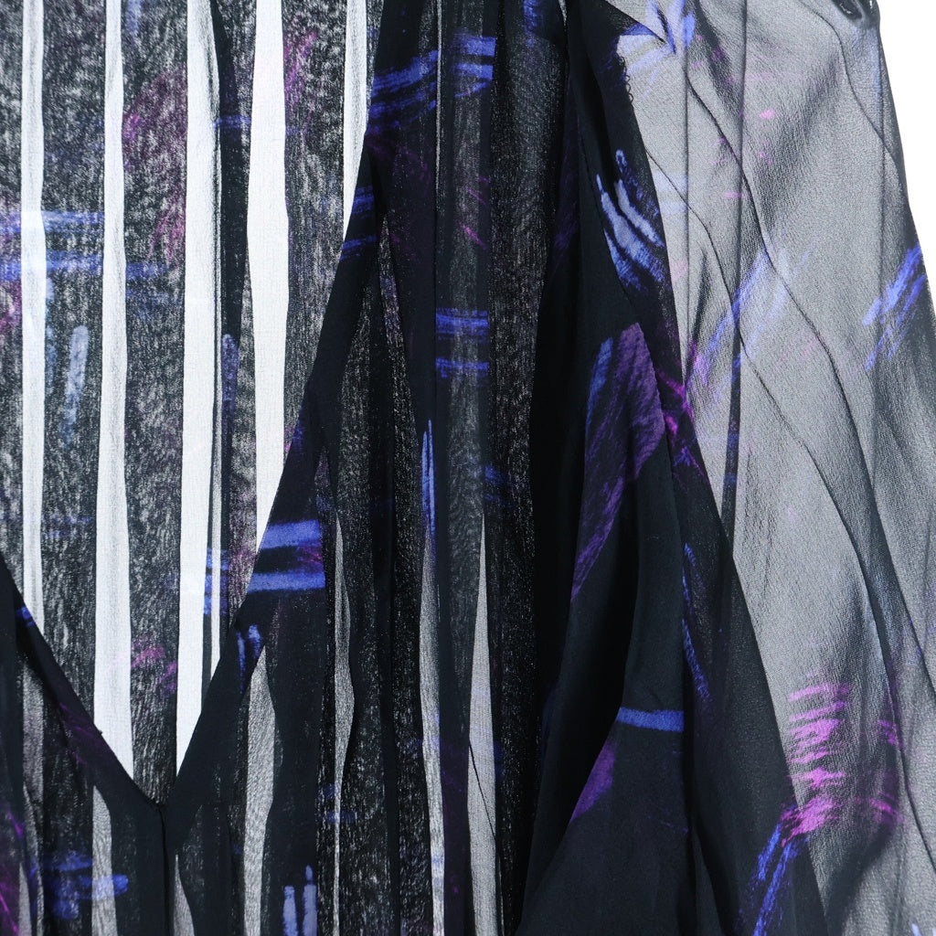 DRIES VAN NOTEN(ドリスヴァンノッテン) 花柄 シルク半袖ワンピース ドレス シースルー プリーツ ブラック レディース